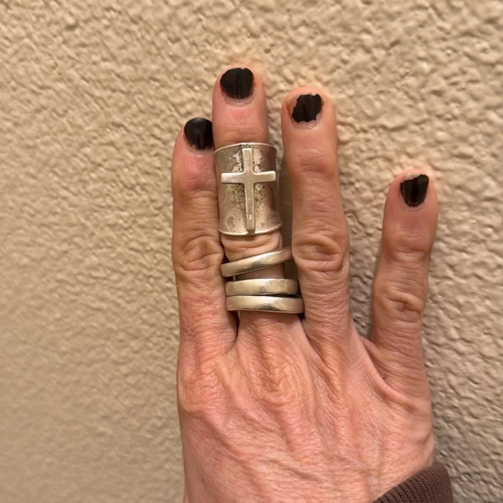 Sterling silver Chunky cross ring wide knuckle